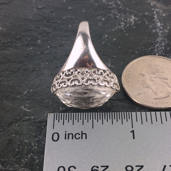 Sterling Silver Checkerboard Cut Crystal Marquise Ring 9 - Picture 7 of 12